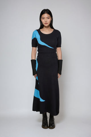 LEAFLINE - Short-sleeved sweater made of double-threaded cashmere - pioneering intarsia art