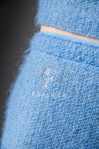 BLUE HAZE - Set of wide-leg trousers and short-sleeved sweater in alpaca and silk - Flowing elegance and lightness