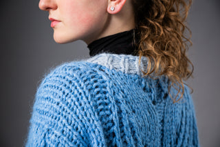 CASCADE - handmade cardigan in corduroy made of alpaca and silk with leaf pattern - sculpture to wear