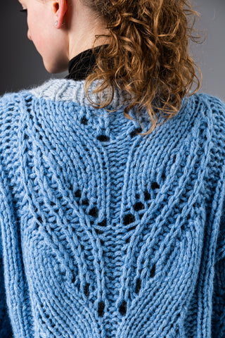 CASCADE - handmade cardigan in corduroy made of alpaca and silk with leaf pattern - sculpture to wear