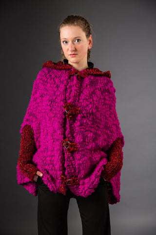 MAGMA - Set of poncho and long arm warmers in merino wool and silk - Sculptural statement made of knit