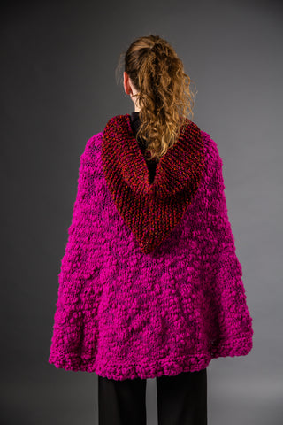 MAGMA - Set of poncho and long arm warmers in merino wool and silk - Sculptural statement made of knit