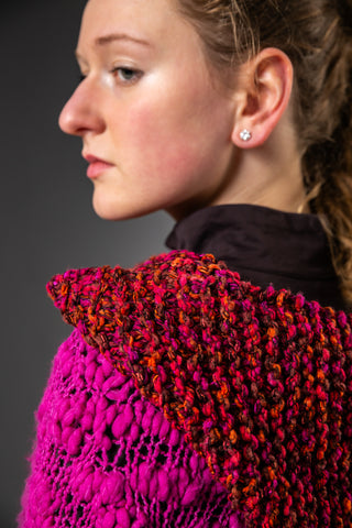 MAGMA - Set of poncho and long arm warmers in merino wool and silk - Sculptural statement made of knit
