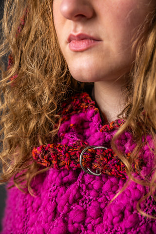 MAGMA - Set of poncho and long arm warmers in merino wool and silk - Sculptural statement made of knit