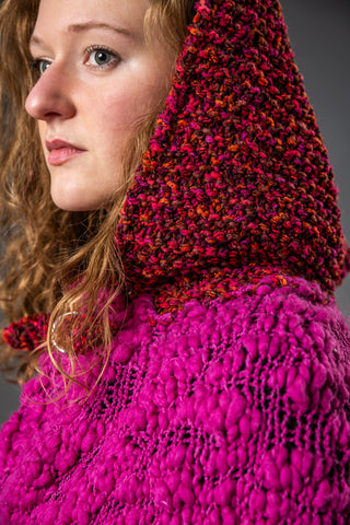 MAGMA - Set of poncho and long arm warmers in merino wool and silk - Sculptural statement made of knit