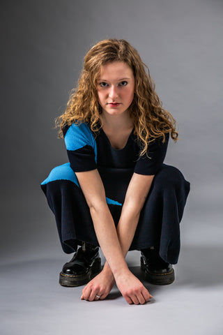 LEAFLINE - Set of long skirt and short-sleeved sweater in double-threaded cashmere - Structure in flowing form