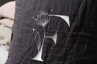 GRAY HARMONY - Pure linen cushion with large embroidery - Quiet strength